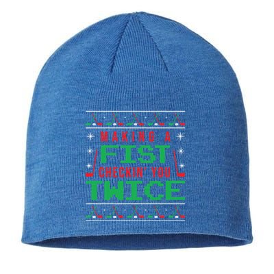 Making A Fist Checking You Twice Funny Christmas Meaningful Gift Sustainable Beanie