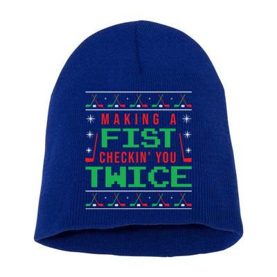 Making A Fist Checking You Twice Funny Christmas Meaningful Gift Short Acrylic Beanie