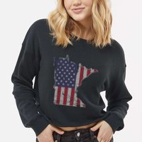 Minnesota American Flag 4th Of July Cropped Pullover Crew