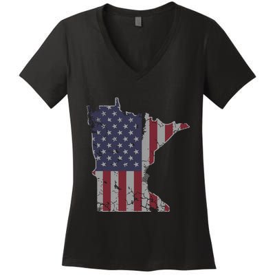 Minnesota American Flag 4th Of July Women's V-Neck T-Shirt