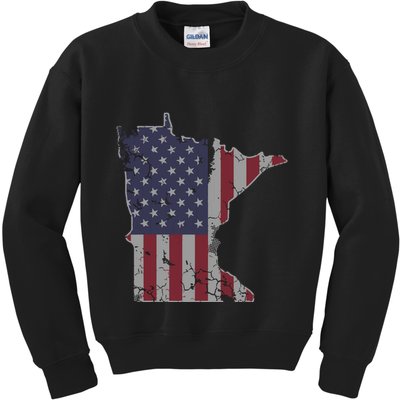 Minnesota American Flag 4th Of July Kids Sweatshirt