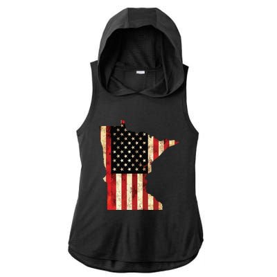 Minnesota American Flag Stars And Stripes Ladies PosiCharge Tri-Blend Wicking Draft Hoodie Tank