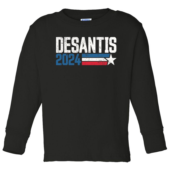 Make America Florida DeSantis 2024 Election Vintage US Flag Toddler Long Sleeve Shirt