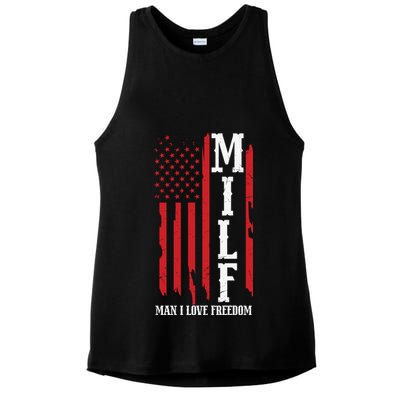 MILF American Flag Man I LIke Freedom 4th Of July Ladies PosiCharge Tri-Blend Wicking Tank