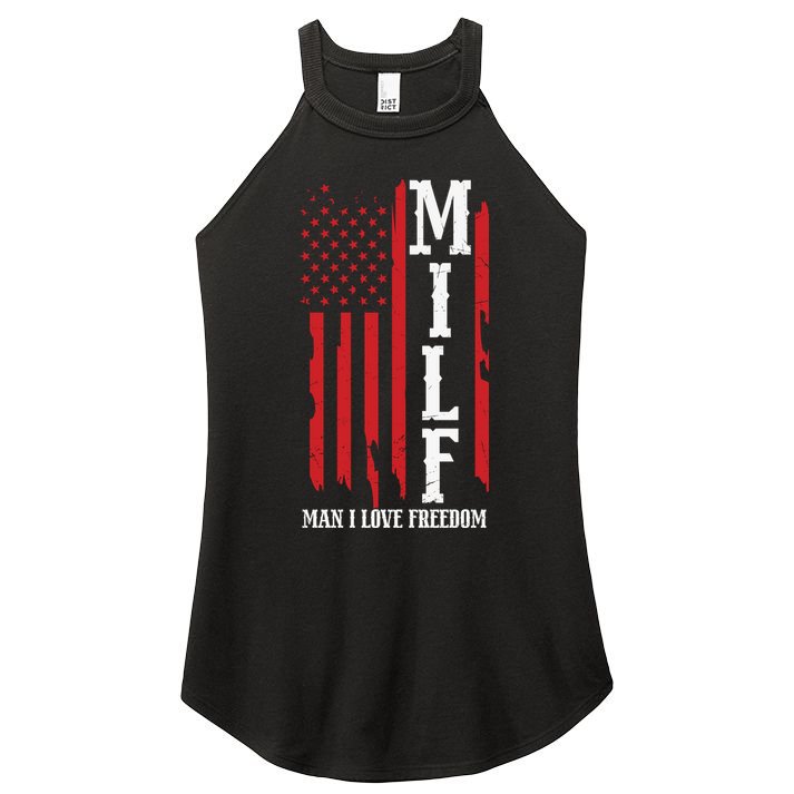 MILF American Flag Man I LIke Freedom 4th Of July Women's Perfect Tri Rocker Tank