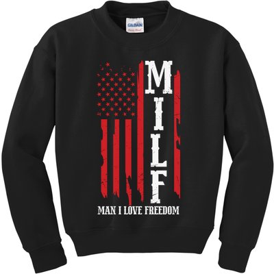 MILF American Flag Man I LIke Freedom 4th Of July Kids Sweatshirt