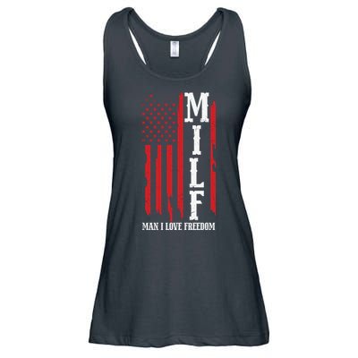 MILF American Flag Man I LIke Freedom 4th Of July Ladies Essential Flowy Tank