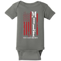 MILF American Flag Man I LIke Freedom 4th Of July Baby Bodysuit