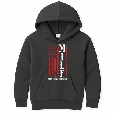 MILF American Flag Man I LIke Freedom 4th Of July Kids Hoodie