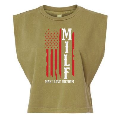 MILF American Flag Man I LIke Freedom 4th Of July Garment-Dyed Women's Muscle Tee