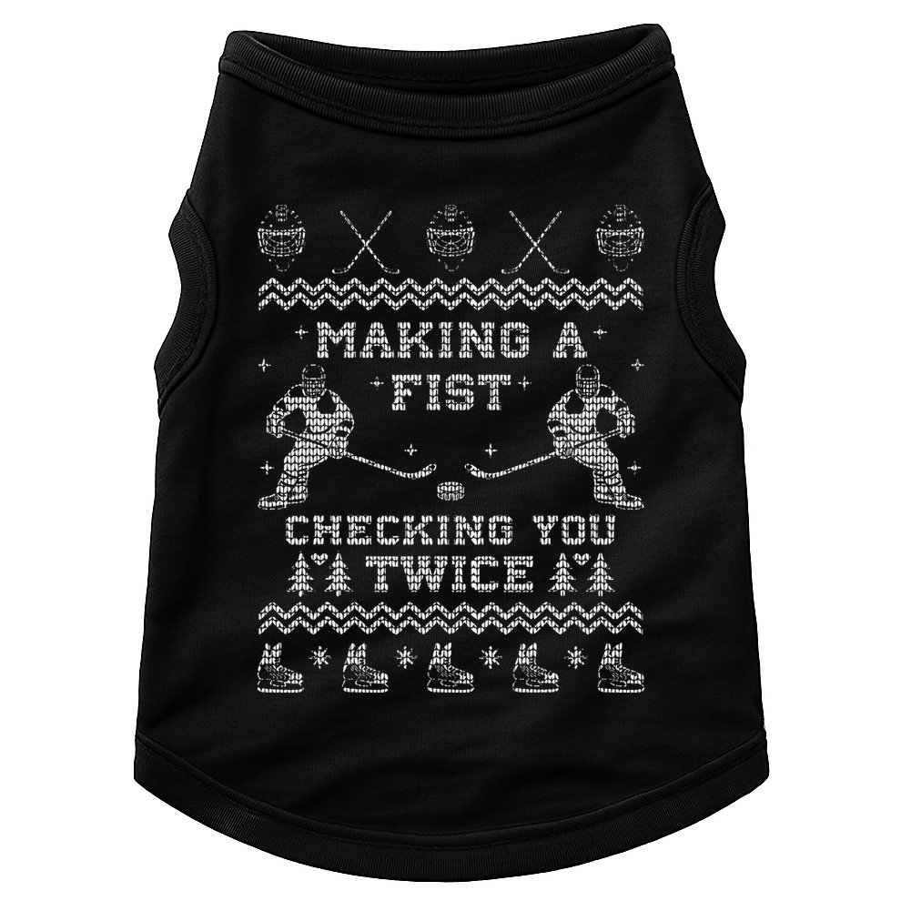 Making a fist checking you twice Hockey Xmas Gifts Doggie Tank