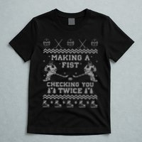 Making a fist checking you twice Hockey Xmas Gifts T-Shirt