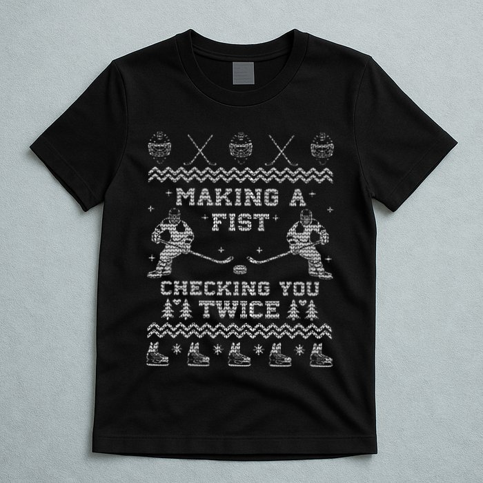 Making a fist checking you twice Hockey Xmas Gifts T-Shirt