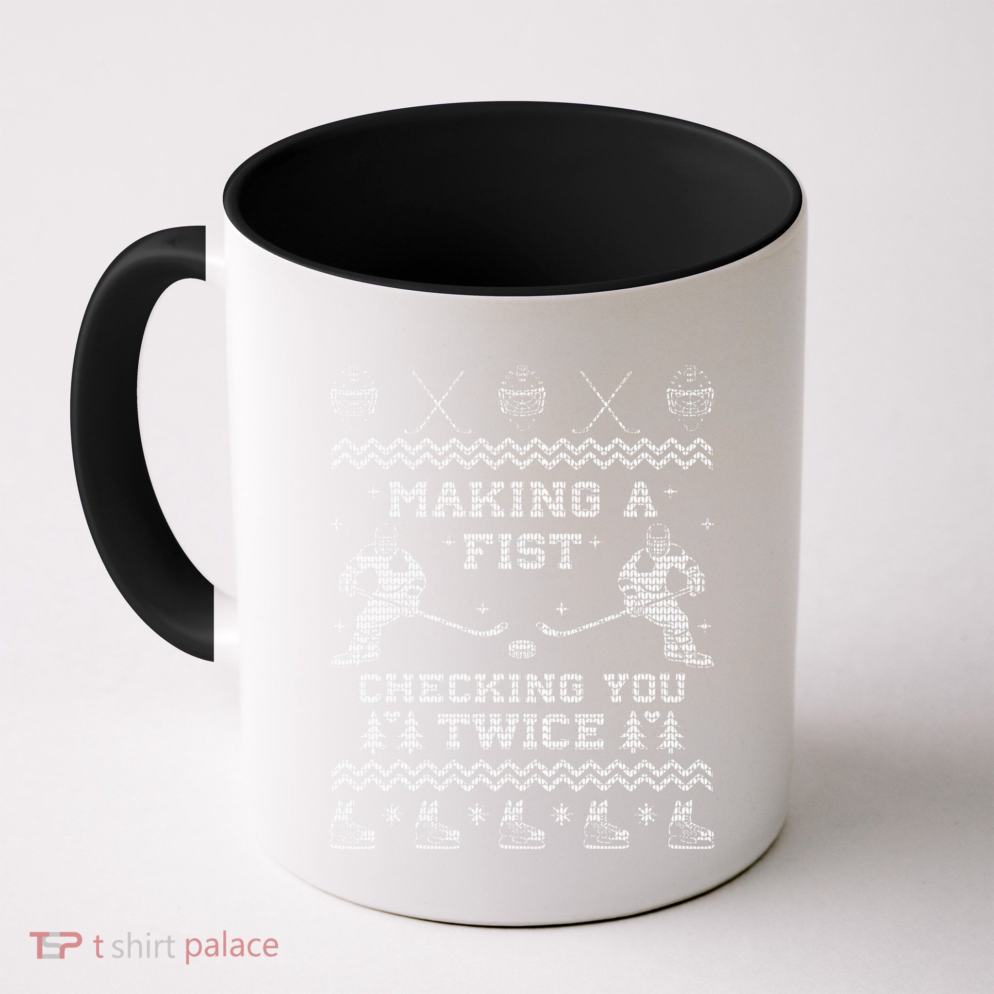 Making a fist checking you twice Hockey Xmas Gifts Mug