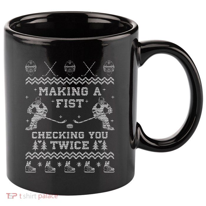 Making a fist checking you twice Hockey Xmas Gifts 11oz C Handle Ceramic Mug