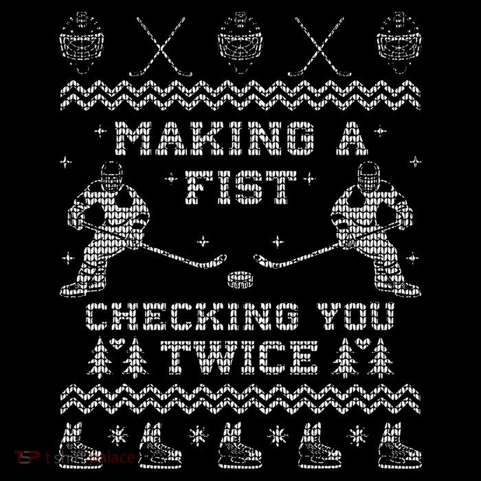 Making a fist checking you twice Hockey Xmas Gifts Poster