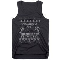 Making a fist checking you twice Hockey Xmas Gifts Tank Top