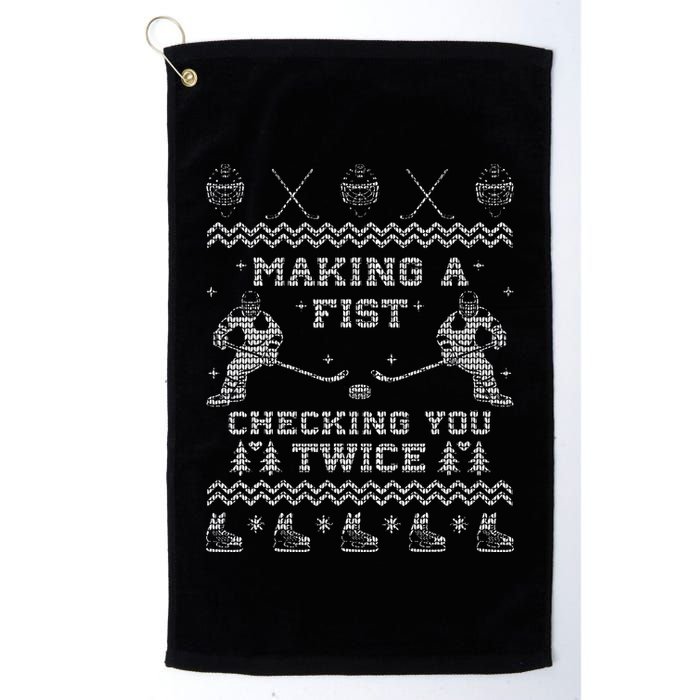 Making a fist checking you twice Hockey Xmas Gifts Golf Towel