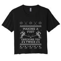 Making a fist checking you twice Hockey Xmas Gifts Women's Crop Top Tee
