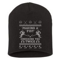 Making a fist checking you twice Hockey Xmas Gifts Short Acrylic Beanie