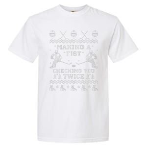 Making a fist checking you twice Hockey Xmas Gifts Garment-Dyed Heavyweight T-Shirt