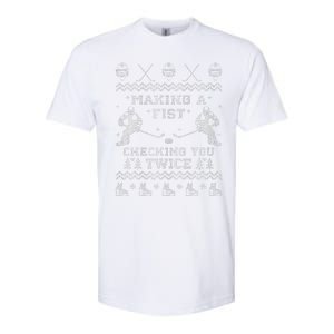 Making a fist checking you twice Hockey Xmas Gifts Softstyle CVC T-Shirt