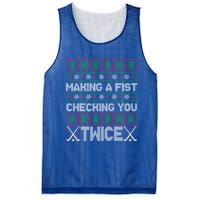 Making A Fist Checking You Twice Hockey Xmas Hockey Team Funny Gift Mesh Reversible Basketball Jersey Tank