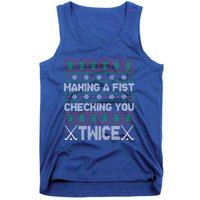 Making A Fist Checking You Twice Hockey Xmas Hockey Team Funny Gift Tank Top