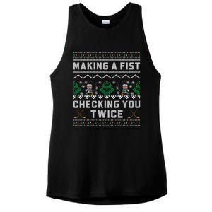 Making A Fist Checking You Twice Ice Hockey Players Xmas Funny Gift Ladies PosiCharge Tri-Blend Wicking Tank