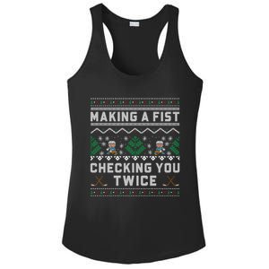 Making A Fist Checking You Twice Ice Hockey Players Xmas Funny Gift Ladies PosiCharge Competitor Racerback Tank