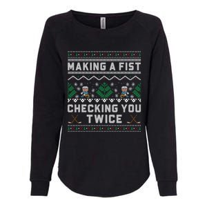 Making A Fist Checking You Twice Ice Hockey Players Xmas Funny Gift Womens California Wash Sweatshirt