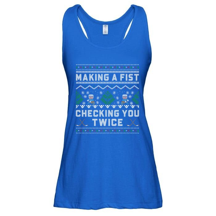 Making A Fist Checking You Twice Ice Hockey Players Xmas Funny Gift Ladies Essential Flowy Tank