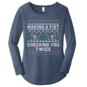 Making A Fist Checking You Twice Ice Hockey Players Xmas Funny Gift Women's Perfect Tri Tunic Long Sleeve Shirt