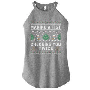 Making A Fist Checking You Twice Ice Hockey Players Xmas Funny Gift Women's Perfect Tri Rocker Tank