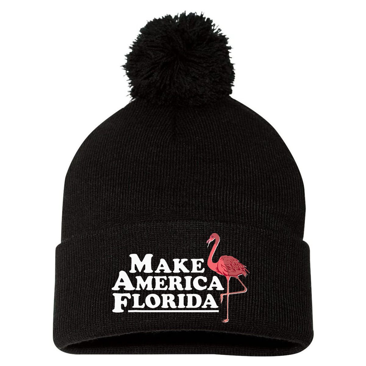 Make America Florida Funny Flamingo Pom Pom 12in Knit Beanie