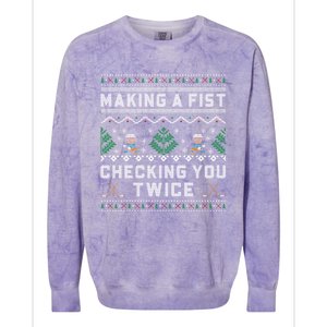 Making A Fist Checking You Twice Ice Hockey Players Xmas Gift Colorblast Crewneck Sweatshirt