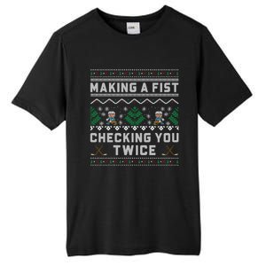 Making A Fist Checking You Twice Ice Hockey Players Xmas Gift Tall Fusion ChromaSoft Performance T-Shirt