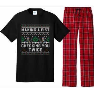 Making A Fist Checking You Twice Ice Hockey Players Xmas Gift Pajama Set