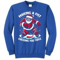 Making A Fist Checking You Twice Santa Hockey Christmas Gift Sweatshirt