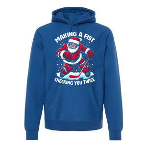 Making A Fist Checking You Twice Santa Hockey Christmas Gift Premium Hoodie