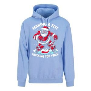 Making A Fist Checking You Twice Santa Hockey Christmas Gift Unisex Surf Hoodie