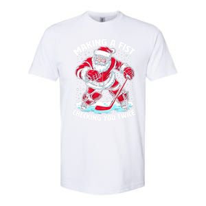 Making A Fist Checking You Twice Santa Hockey Christmas Gift Softstyle CVC T-Shirt