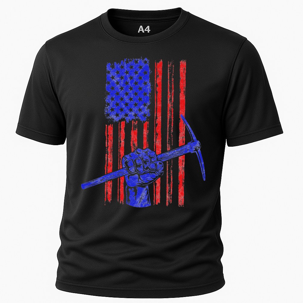 Miner American Flag Mining Gift Pick Usa Patriotic Cooling Performance Crew T-Shirt