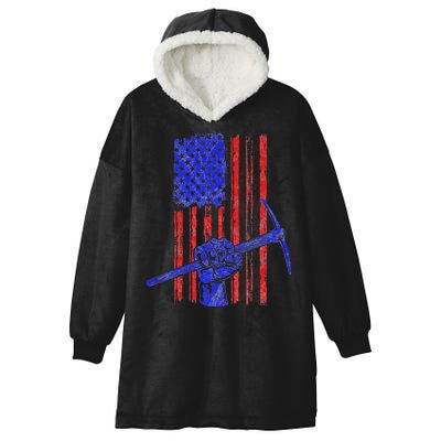 Miner American Flag Mining Gift Pick Usa Patriotic Hooded Wearable Blanket