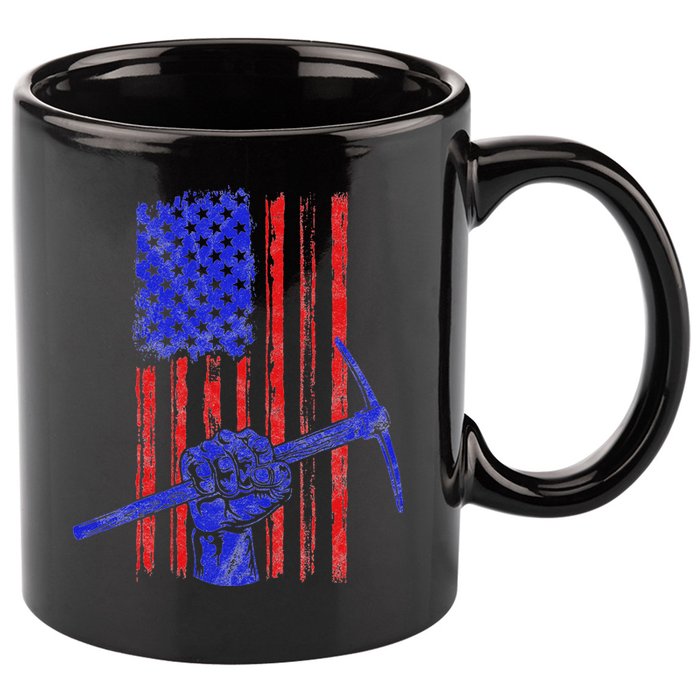 Miner American Flag Mining Gift Pick Usa Patriotic 11oz C Handle Ceramic Mug