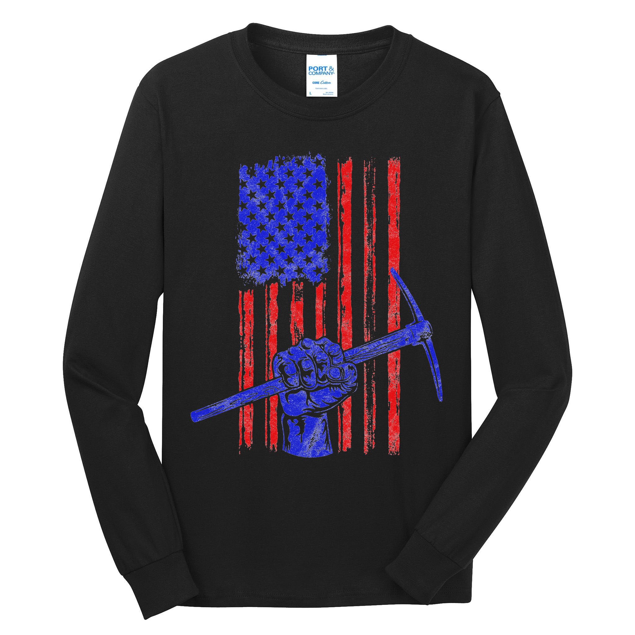 Miner American Flag Mining Gift Pick Usa Patriotic Tall Long Sleeve T-Shirt