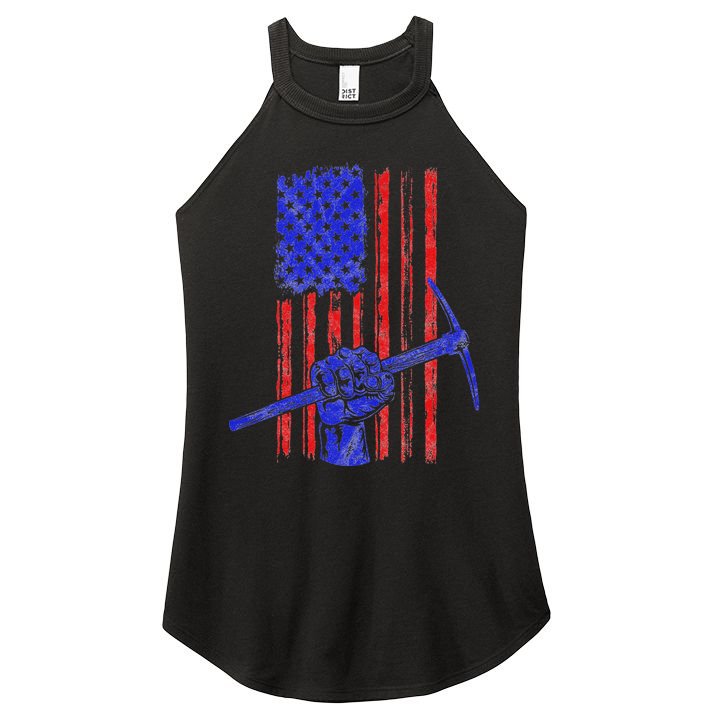 Miner American Flag Mining Gift Pick Usa Patriotic Women's Perfect Tri Rocker Tank