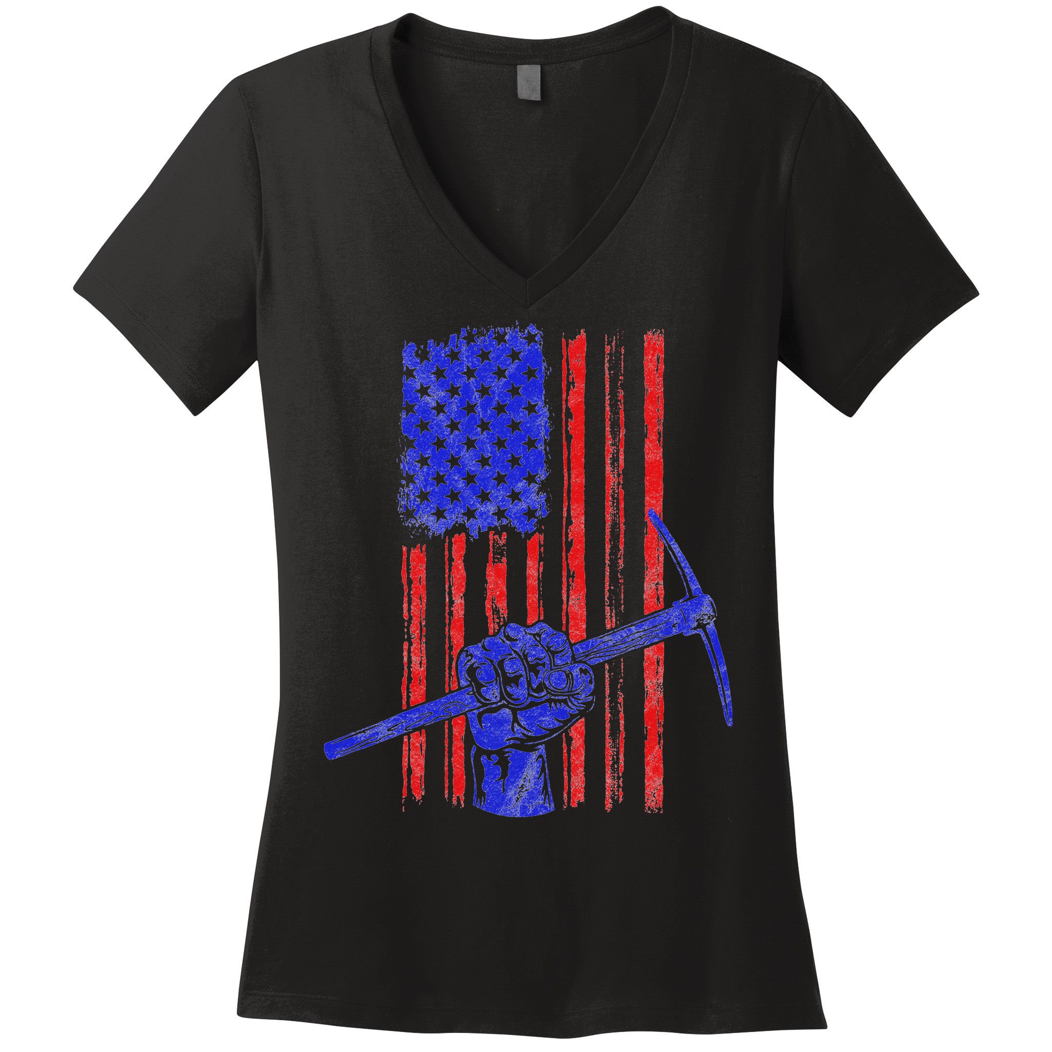 Miner American Flag Mining Gift Pick Usa Patriotic Women's V-Neck T-Shirt