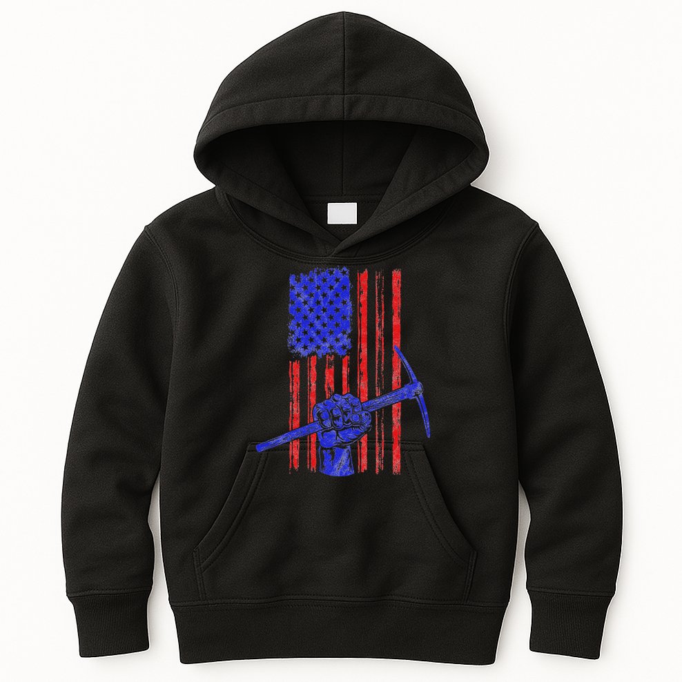 Miner American Flag Mining Gift Pick Usa Patriotic Kids Hoodie