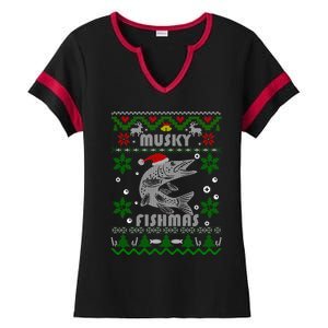 Muskie Angler Fishmas Musky Fishing Funny Gift Ugly Christmas Gift Ladies Halftime Notch Neck Tee